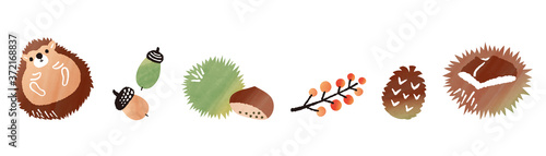 autumn watercolor hedgehog and tree nut