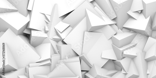 Wall of random cube structure white 3d geometry background and wallpaper.3d illustration and rendering.