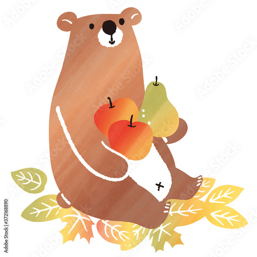 autumn watercolor bear and fruit