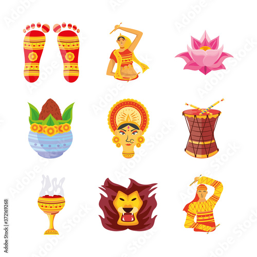 set of icons festival navratri on white background