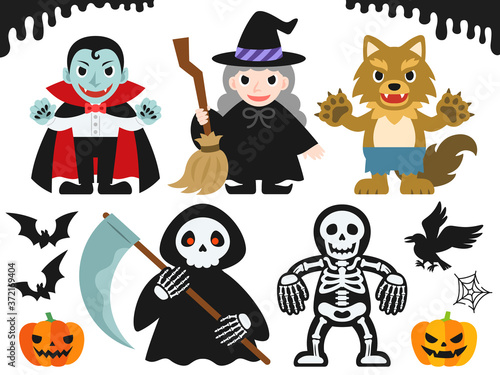 ダークなイメージのハロウィンのイラストセット