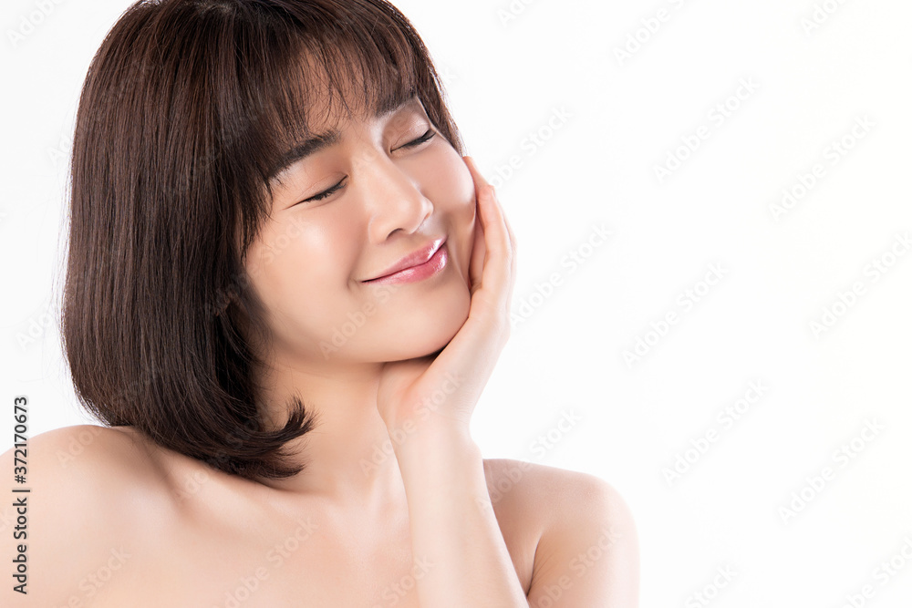 Beautiful Young asian Woman with Clean Fresh Skin, on white background, Face care, Facial treatment, Cosmetology, beauty and spa, Asian women portrait Beautiful Young asian Woman with Clean Fresh Skin, on white background, Face care, Facial treatment, Cosmetology, beauty and spa, Asian women portrait