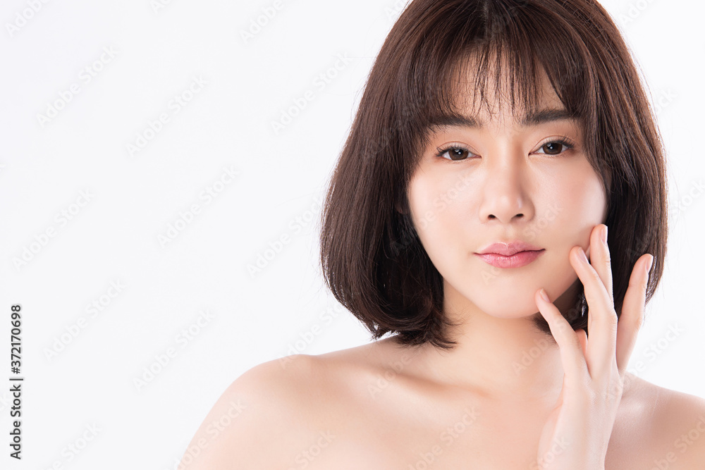 Beautiful Young asian Woman with Clean Fresh Skin, on white background, Face care, Facial treatment, Cosmetology, beauty and spa, Asian women portrait Beautiful Young asian Woman with Clean Fresh Skin, on white background, Face care, Facial treatment, Cosmetology, beauty and spa, Asian women portrait