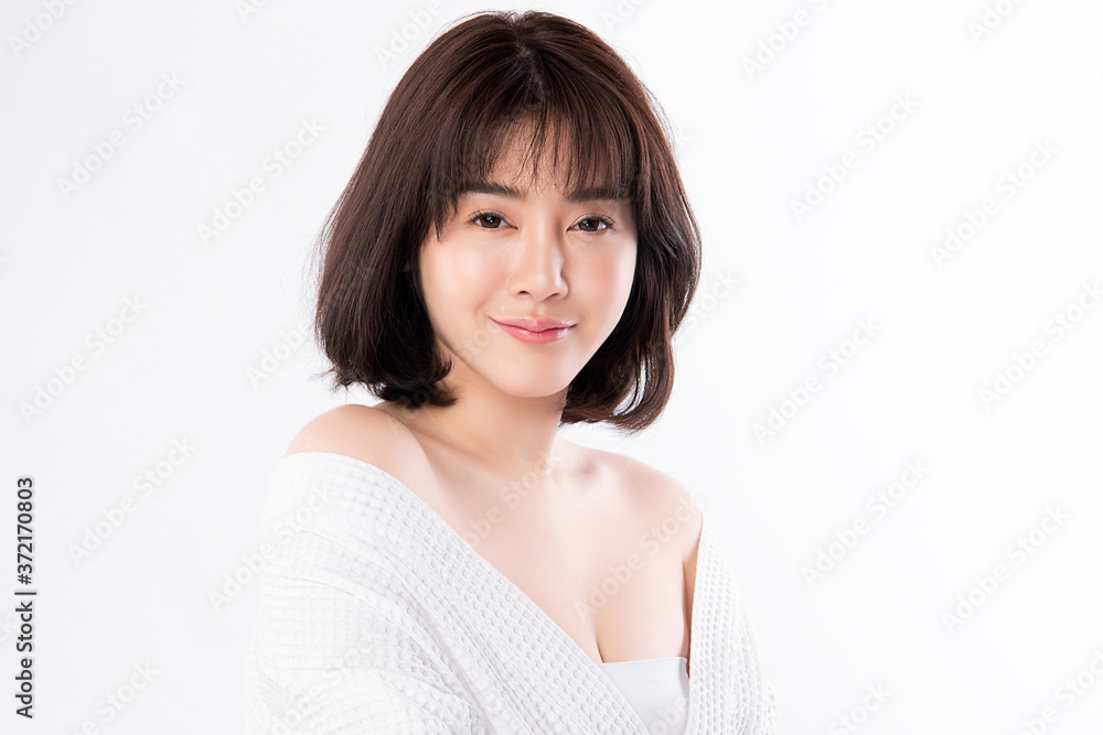 Beautiful Young asian Woman with Clean Fresh Skin, on white background, Face care, Facial treatment, Cosmetology, beauty and spa, Asian women portrait Beautiful Young asian Woman with Clean Fresh Skin, on white background, Face care, Facial treatment, Cosmetology, beauty and spa, Asian women portrait