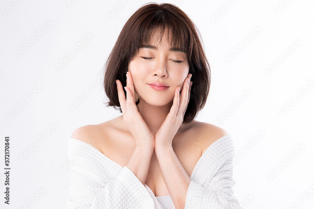 Beautiful Young asian Woman with Clean Fresh Skin, on white background, Face care, Facial treatment, Cosmetology, beauty and spa, Asian women portrait Beautiful Young asian Woman with Clean Fresh Skin, on white background, Face care, Facial treatment, Cosmetology, beauty and spa, Asian women portrait