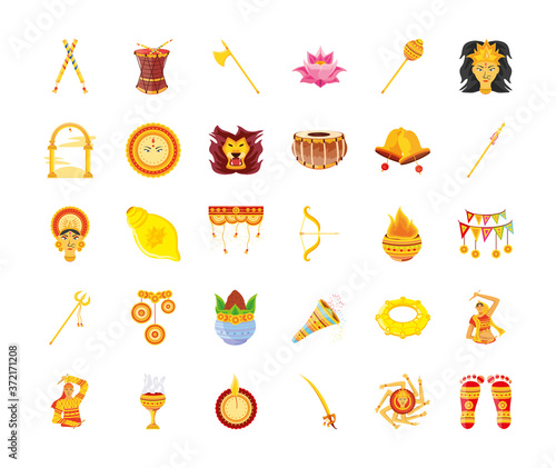 bundle of icons festival navratri in white background