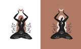 Mystic women, exotic woman, feminine concept illustration, beautiful esoteric women silhouettes . Flat style vector design