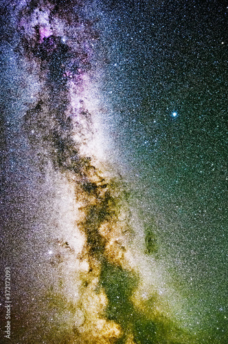 Colorful dust and gas clouds in the Milky Way on a summer sky