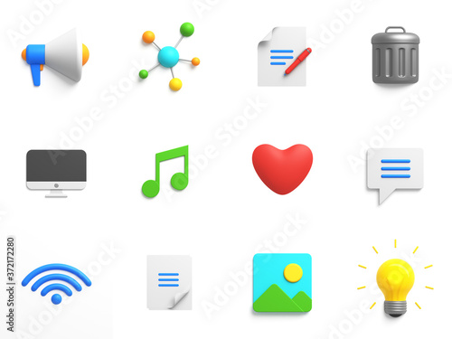 Social icons 3D universal pack trendy 2020 style isolated on white background. Ui UX icon design web and app trend photo