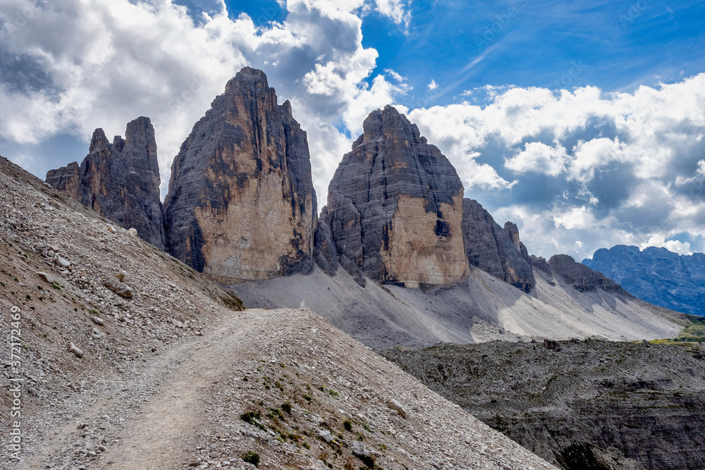 The three peaks of Lavaredo in the Sexten Dolomites of northeastern Italy.
