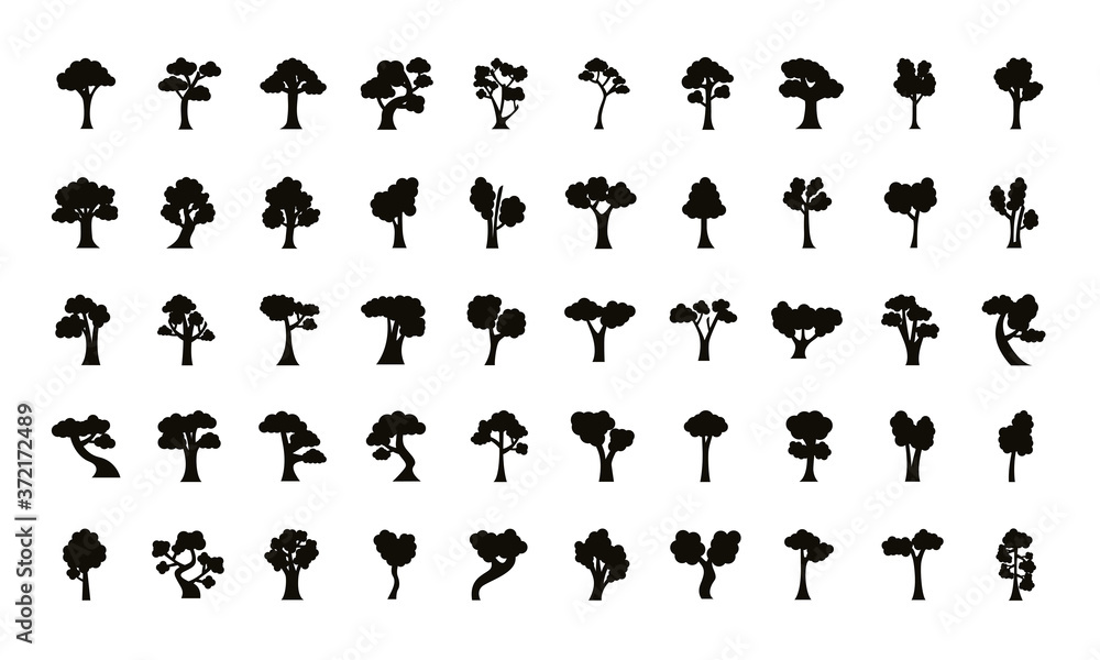 Fototapeta premium bundle of fifty trees set icons