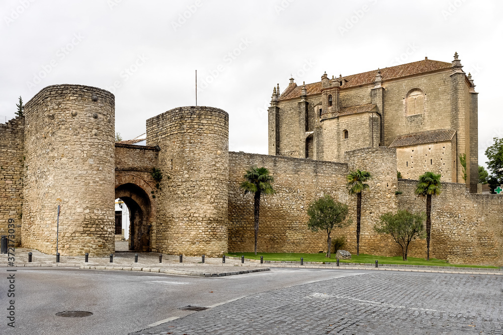 Gate of Almocabar in the Arab walls of Ronda, Malaga, Andalusia, Spain