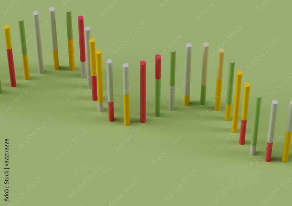 3d render illustration of a row of colorful sticks or markers, remember of dna or a chart. 3d render illustration of a row of colorful sticks or markers, remember of dna or a chart.