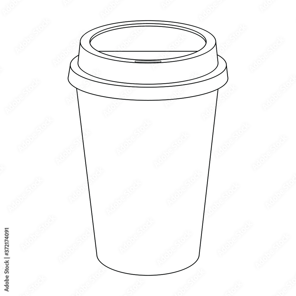 outline drawing of paper or plastic hot coffee cup with blank copy ...