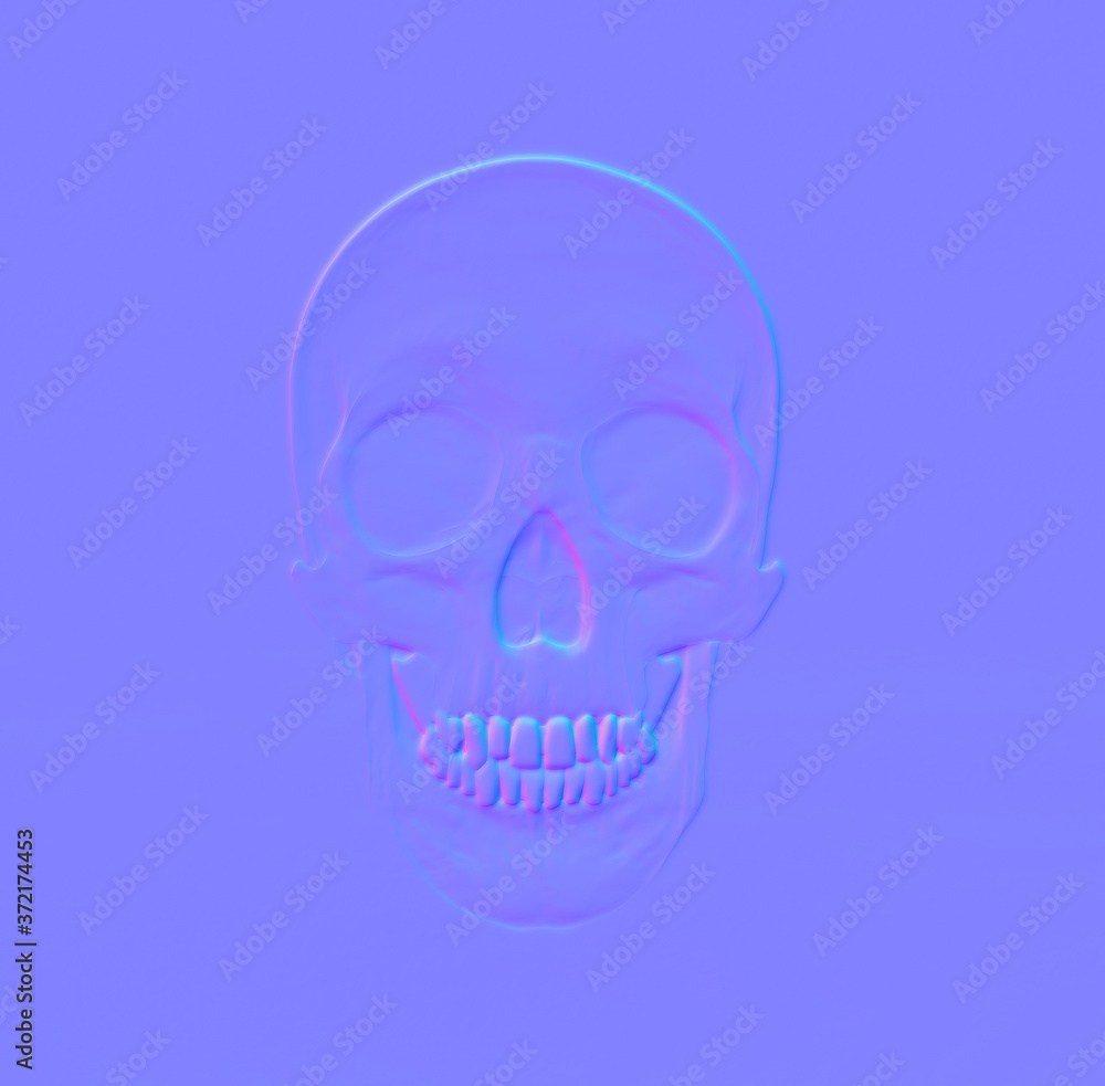 Normal map of Human anatomical skull. Computer generated image Stock ...