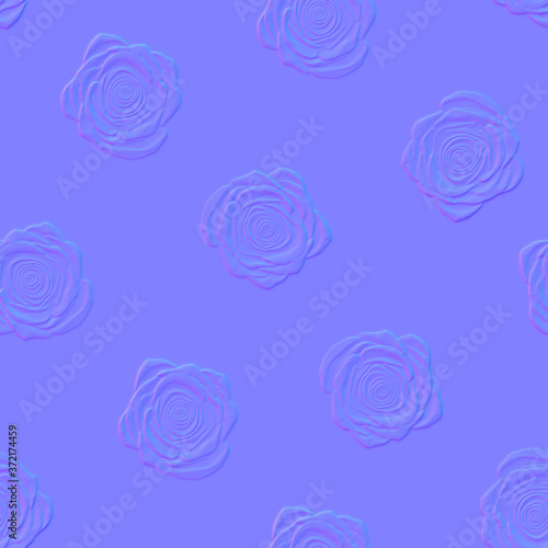 Normal map of roses seamless pattern. Computer generated image