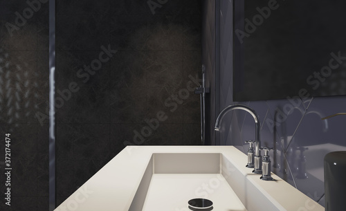 Scandinavian bathroom  classic  vintage interior design. 3D rendering.