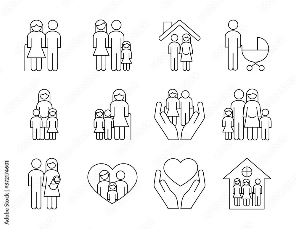 bundle of twelve family parents set icons