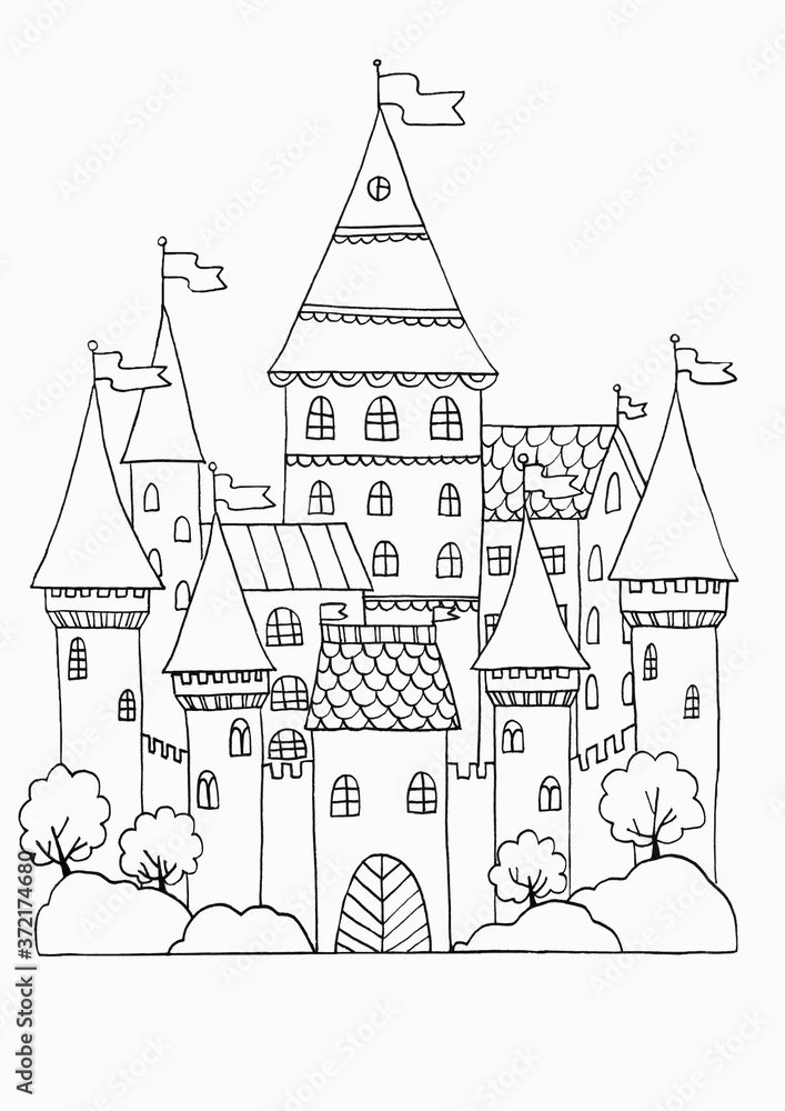 Coloring sheet with beautiful castle