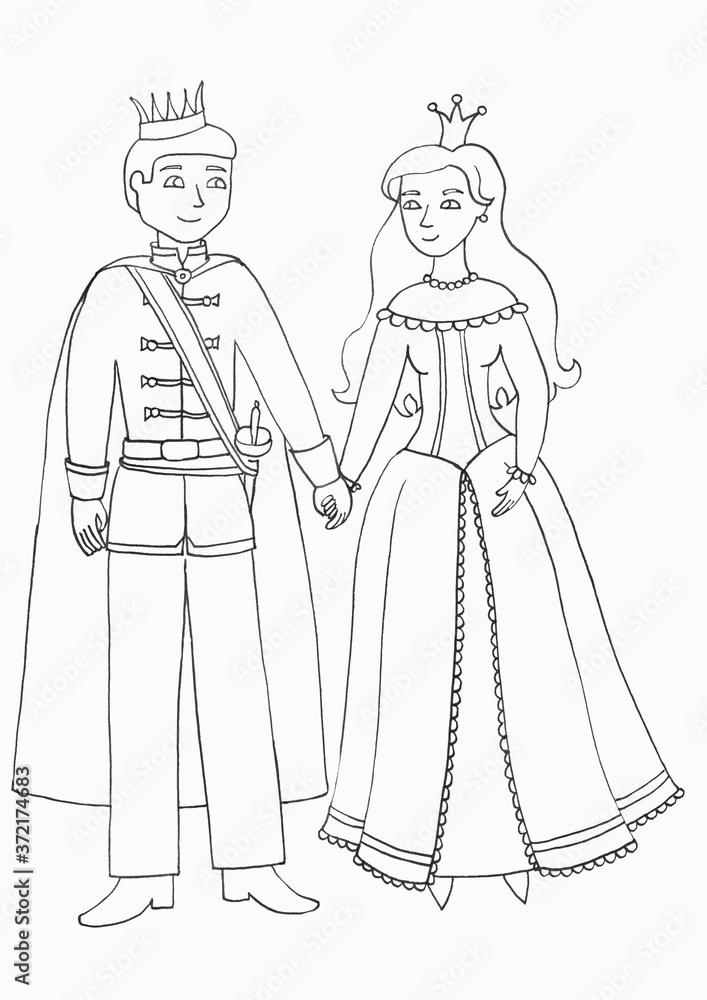 Coloringsheet with prince and princess Coloringsheet with prince and princess