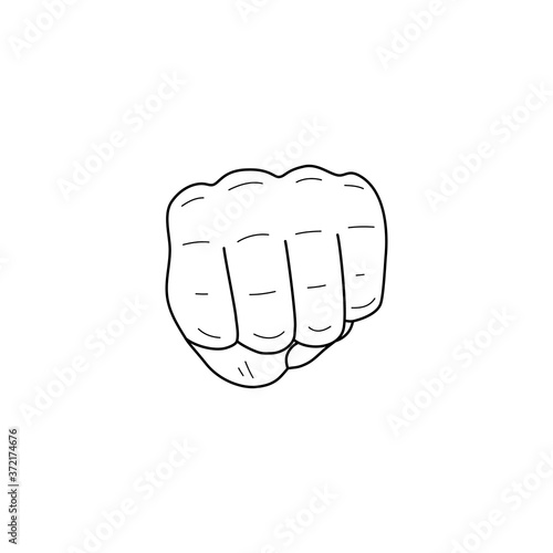 Fist female hand, proletarian protest symbol. Power sign. Sketch. Vector illustration.