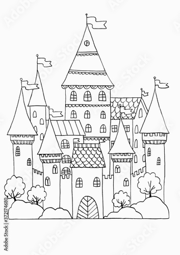 Coloring sheet with beautiful castle