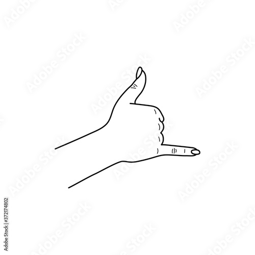 Woman hand shoving shaka gesture. Sketch. Vector illustration.