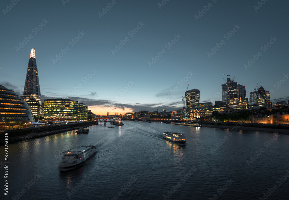 sunset in London, river Thames from Tower Bridge, UK sunset in London, river Thames from Tower Bridge, UK