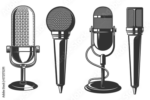 Vászonkép Set of illustrations of microphone in retro style