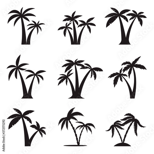 set of the icons of palm trees illustration isolated on white background. Design elements for logo  label  emblem  sign  brand mark. Vector illustration.