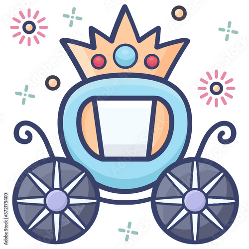 
Royal buggy, princess carriage icon in flat design 
