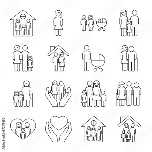 bundle of sixteen family parents set collection icons