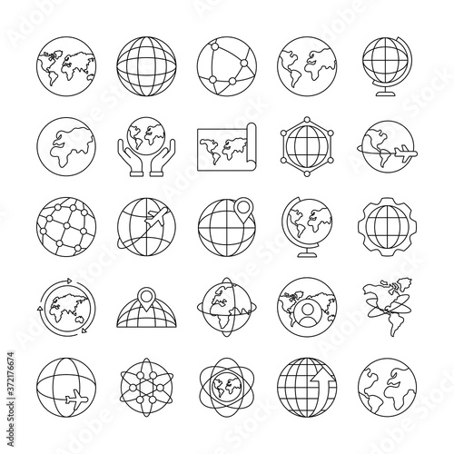 bundle of twenty five world planet set collection icons
