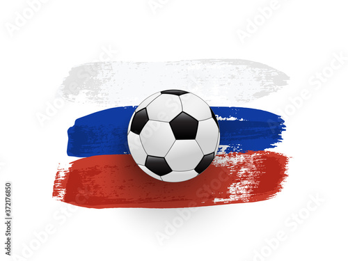 Abstract brush painted national flag of Russia with soccer ball