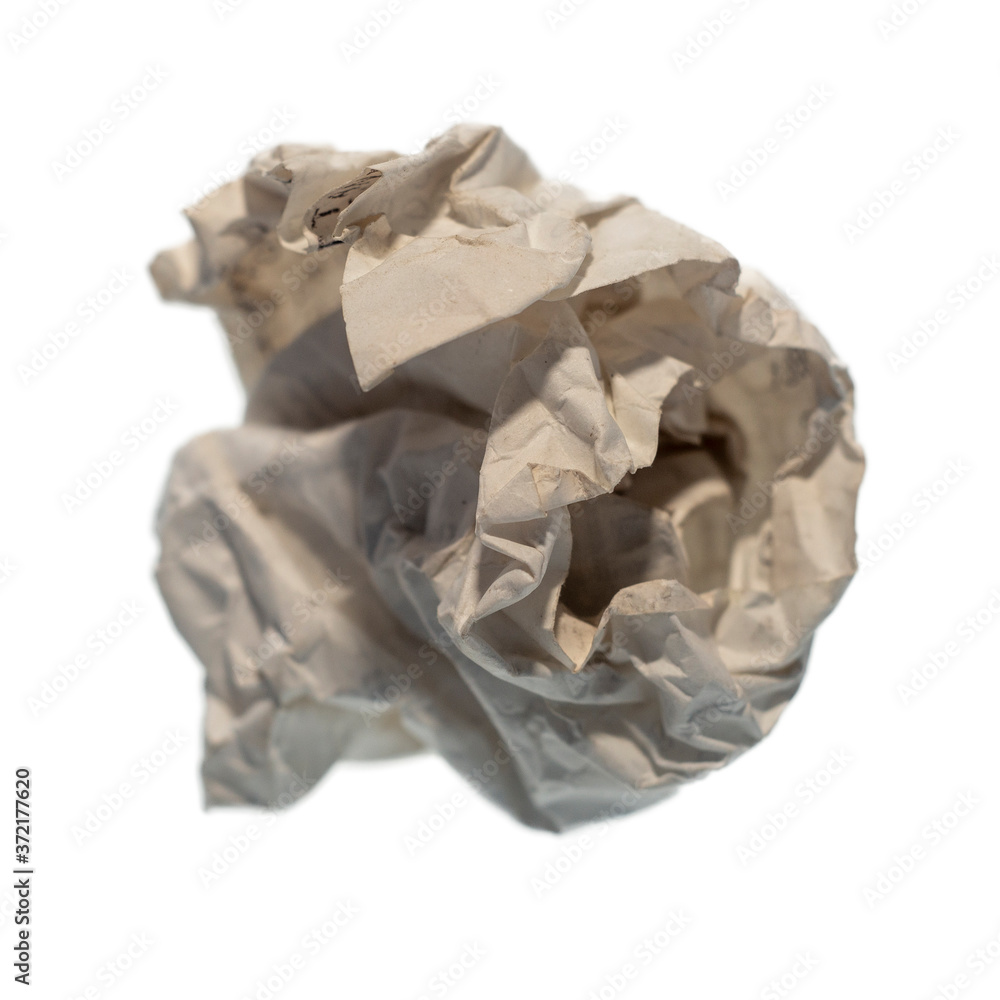 Crushed paper ball isolated on white background.