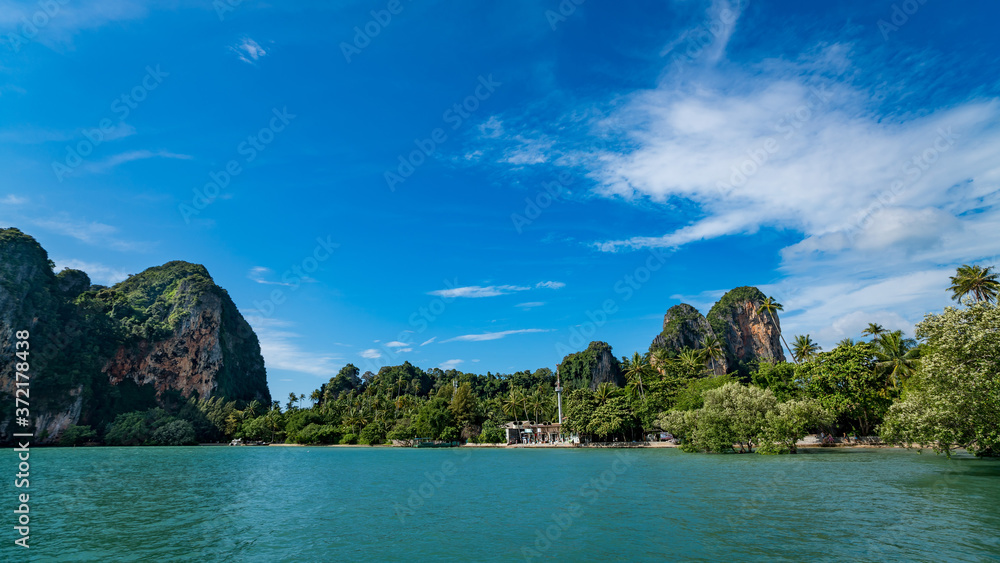 Railay beach in Krabi, one of the most popular tourist destinations in Thailand.