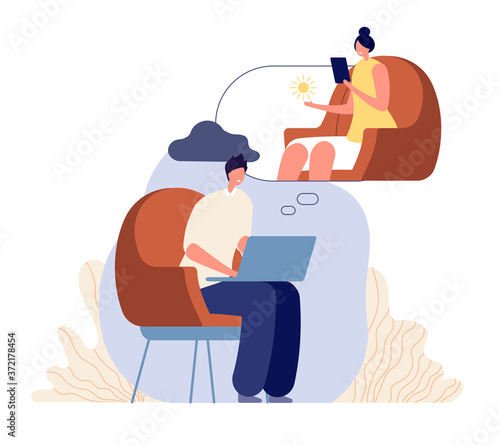Online therapist counseling. Woman psychologist, psychotherapy support. Man has confused, patient with stress or depression vector concept. Illustration online, therapy psychologist