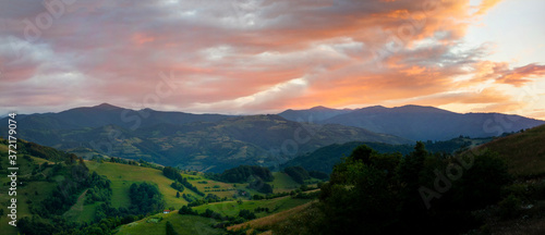 Panoramic view of the Bucegi Mountains from Holbav, Romania © brszattila