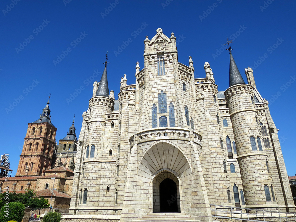 The Episcopal Palace (Palacio Episcopal d`Estorga) in Astorga, SPAIN, currently the Museum of the Caminos The Episcopal Palace (Palacio Episcopal d`Estorga) in Astorga, SPAIN, currently the Museum of the Caminos