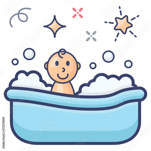
Baby bathing in bathtub icon in trendy design

