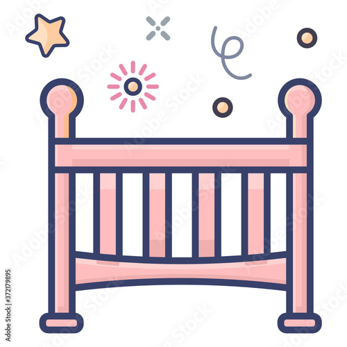 
Infant cradle, flat style of baby cot icon
