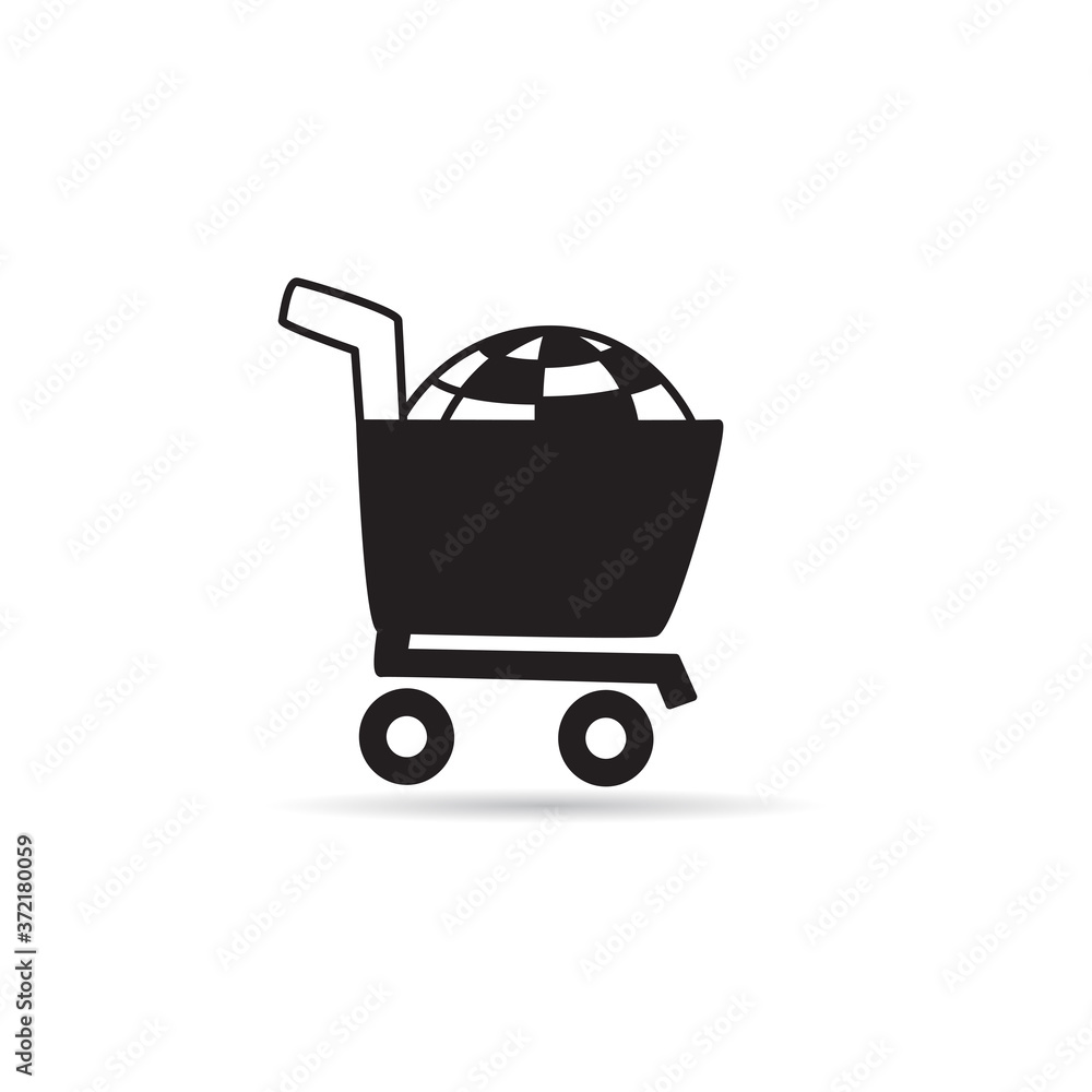 globe in shopping cart icon on white background vector globe in shopping cart icon on white background vector