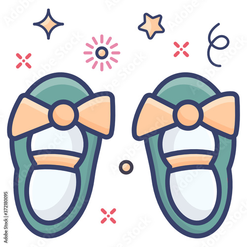 
Cute icon of toddler shoes, kids footwear 
