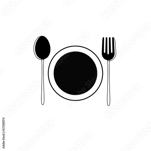 Image of cutlery for restaurants and cafes. Сutlery logo. Black and white cutlery emblem