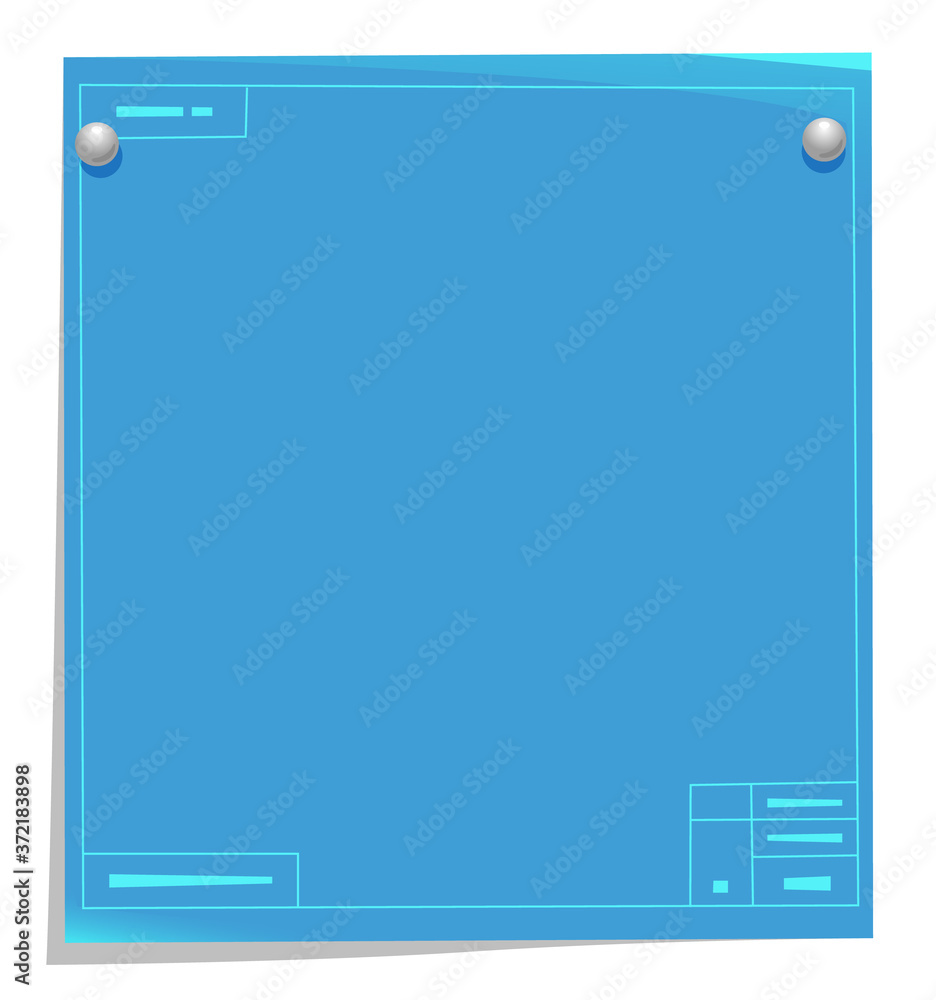 cartoon flat blueprint paper. blue square with ragged edges cartoon flat blueprint paper. blue square with ragged edges