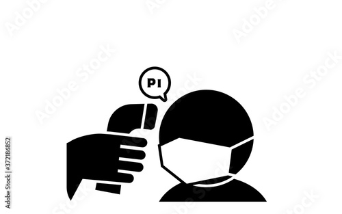 赤外線体温計を使って額で熱を測るイラスト