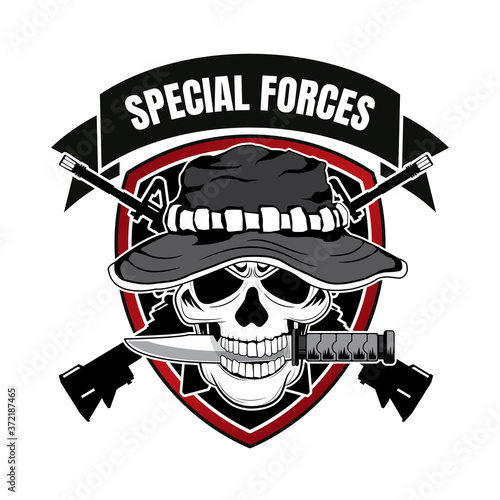 Skull head with wings for military badges, printing on T-shirts. Vector Logos Collection.