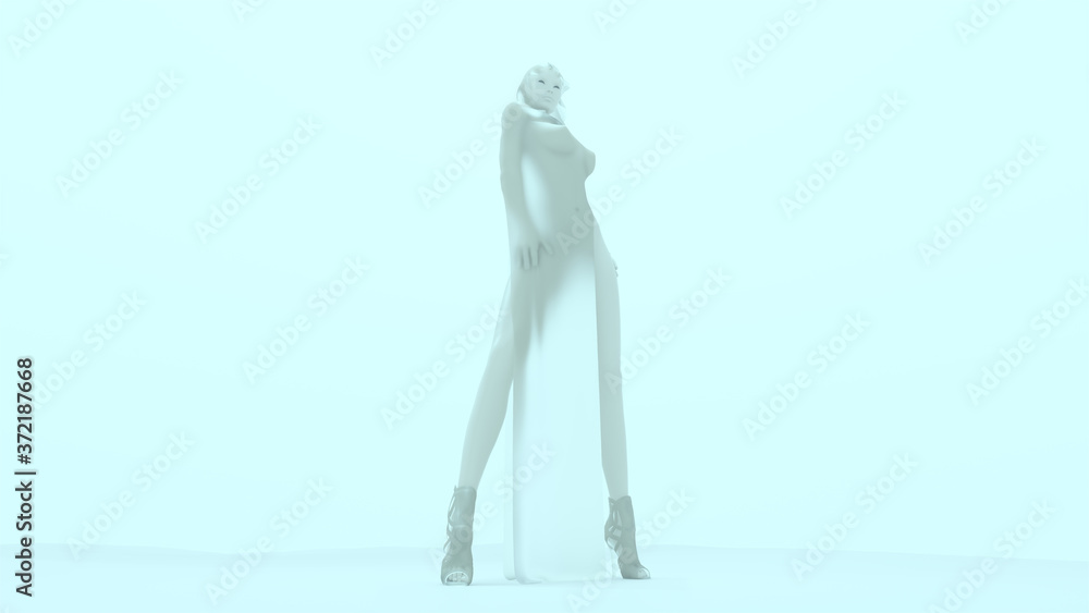 Snow Queen Witch Demon In a Transparent Haute Couture Dress 3d illustration 3d render 