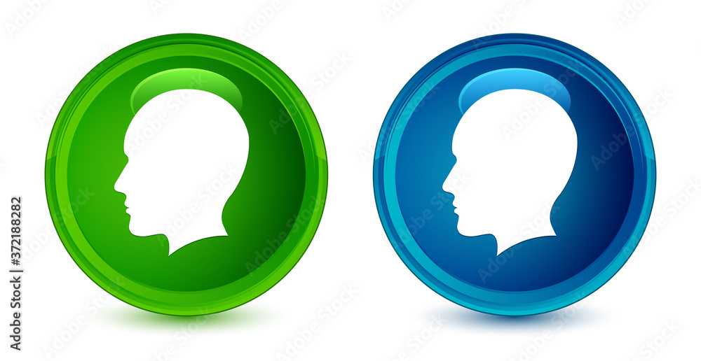 Head man face icon artistic shiny glossy blue and green round button set Head man face icon artistic shiny glossy blue and green round button set