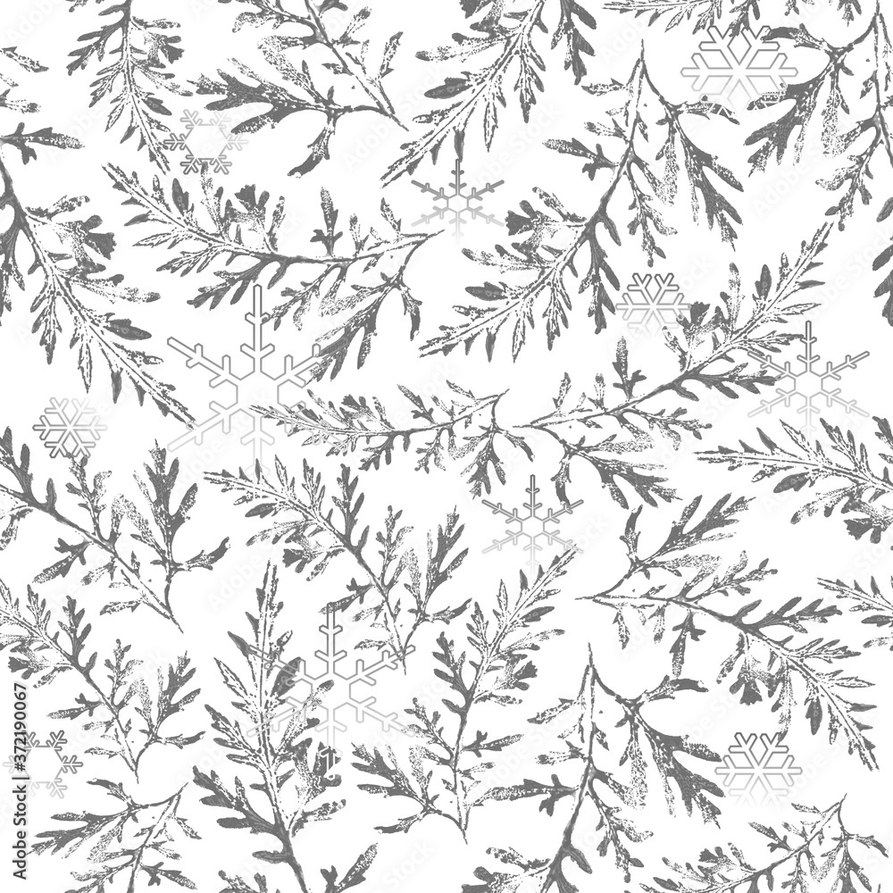 Black and white branches watercolor, set leaves, seamless pattern, vintage background